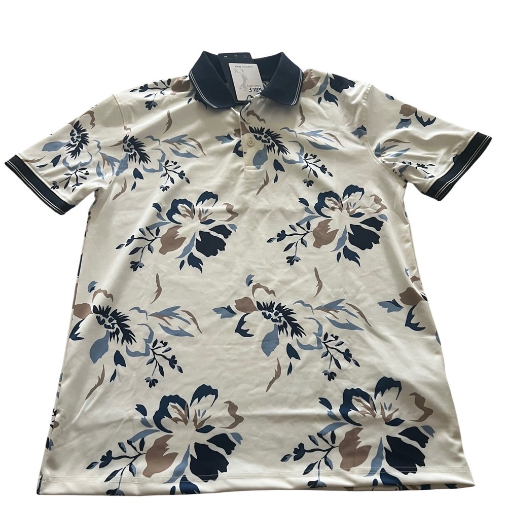 Cactus Man Polo Mens M White Excellence Floral 17x27.5